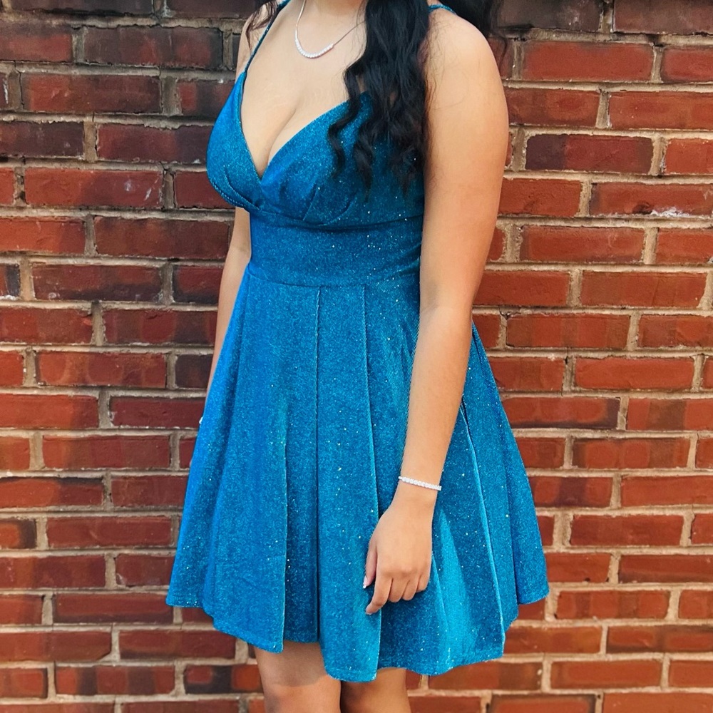 Blue Sparkle Homecoming Dress